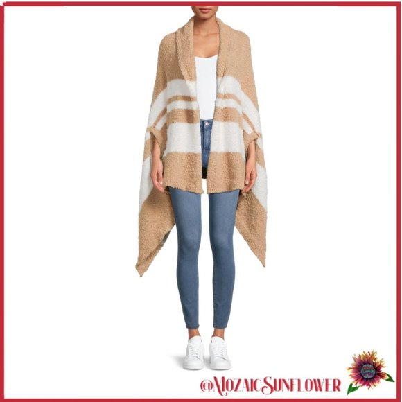 SOFT PLUSH Cardigan Wrap with Sleeves Camel and White - Picture 1 of 4